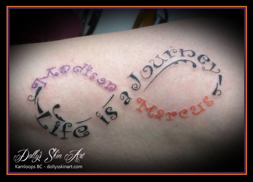 black colour text font lettering infinity children name tattoo kamloops dolly's skin art