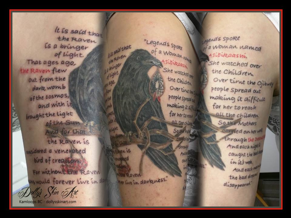 legends the raven the dreamcatcher lettering font black red tattoo dolly's skin art kamloops