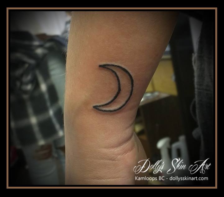 small black crescent moon line tattoo kamloops dollys skin art