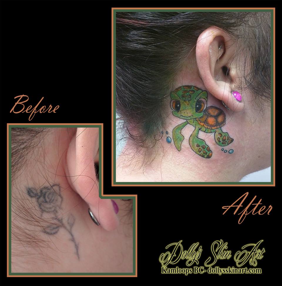 finding nemo squirt colour turtle cover up behind ear tattoo kamloops dolly's skin art