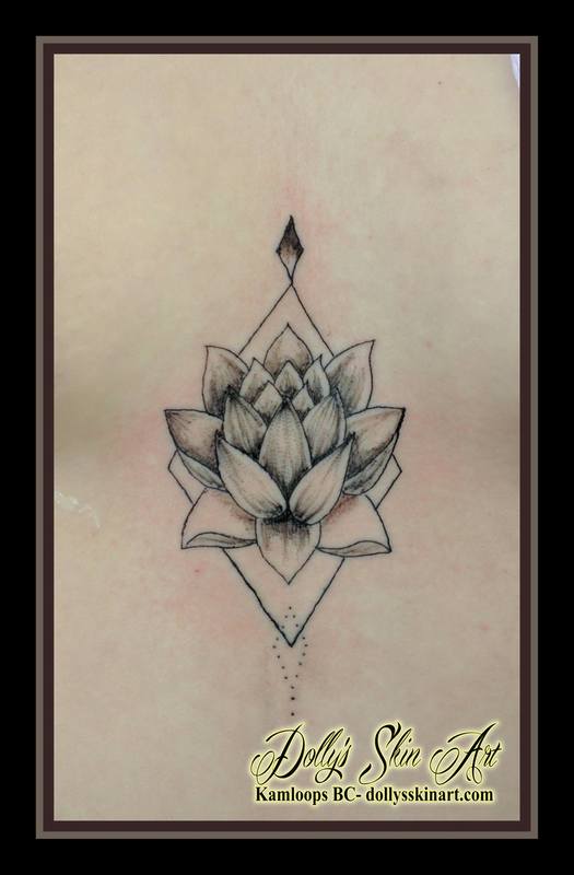 small tiny black lotus single line chest tattoo kamloops dolly's skin art