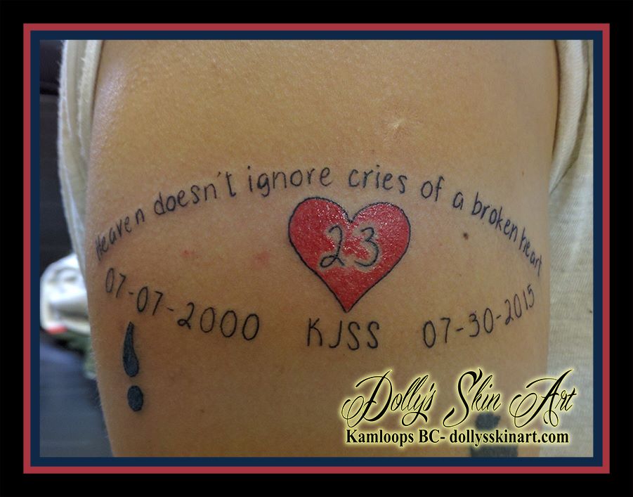 Heaven doesn't ignore cries of a broken heart semicolon memorial eye lettering font tattoo kamloops dolly's skin art