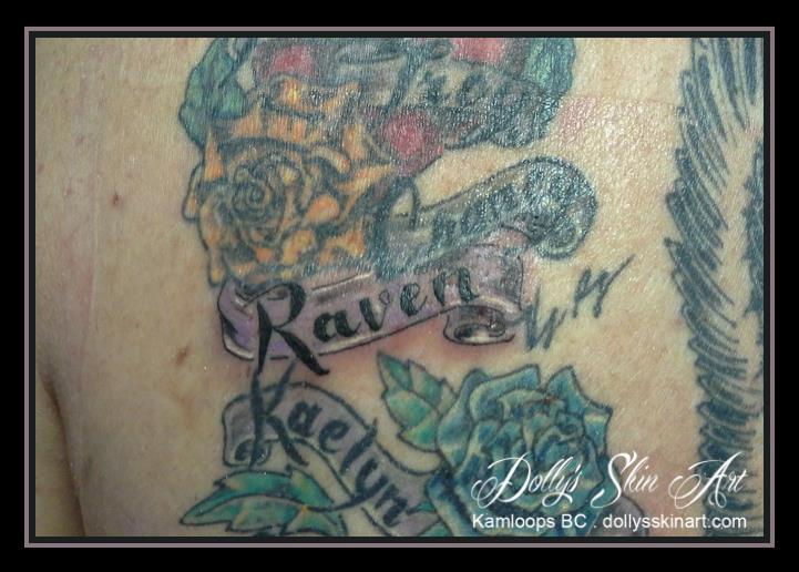 family name banner tattoo raven addition
