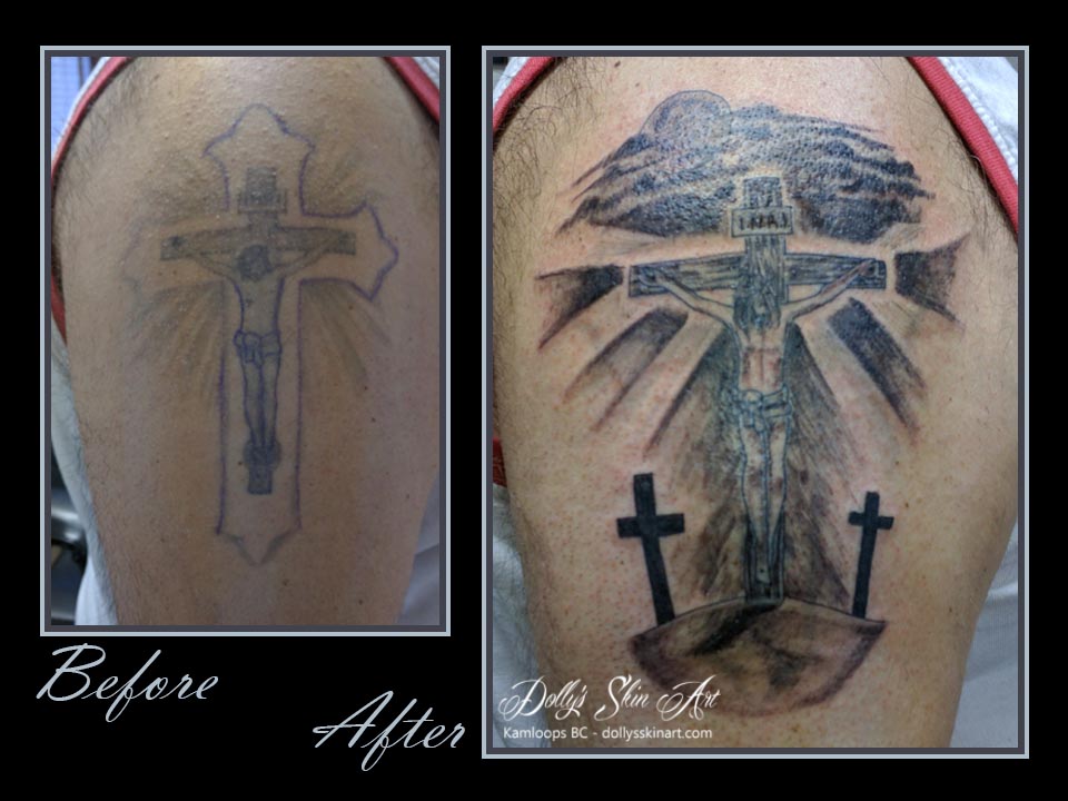 rejuvenate coverup black crucifixion christ cross tattoo renew