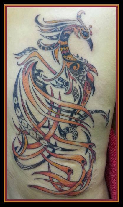 color tribal phoenix tattoo