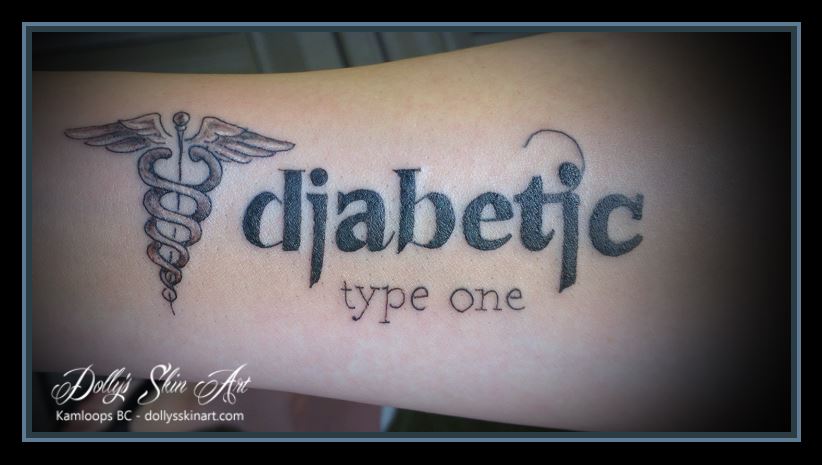 black caduceus diabetic type one medic font lettering