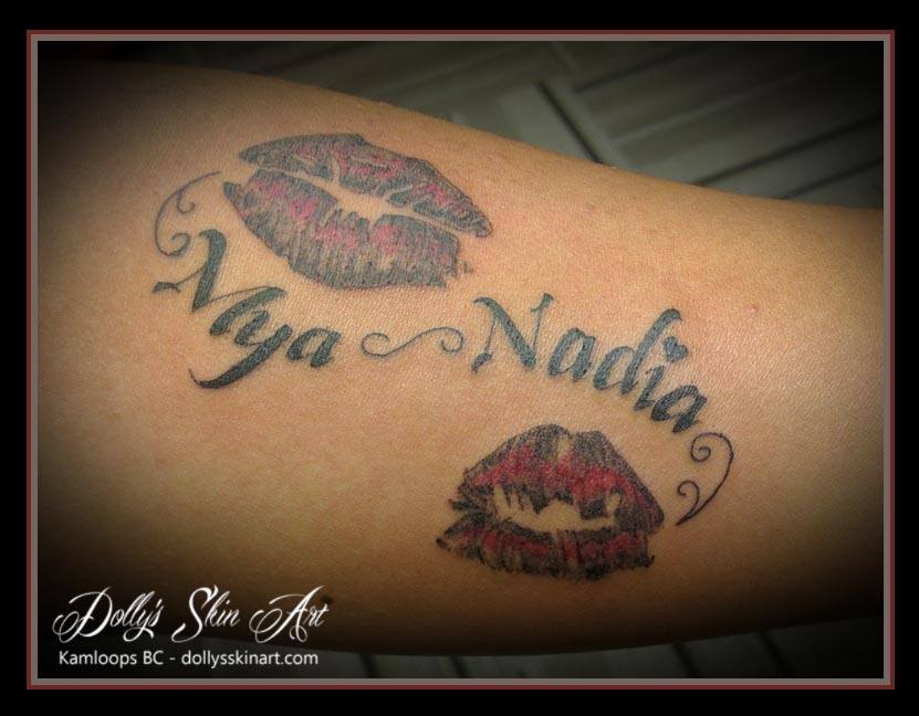 lettering font lips daughters tattoo red black