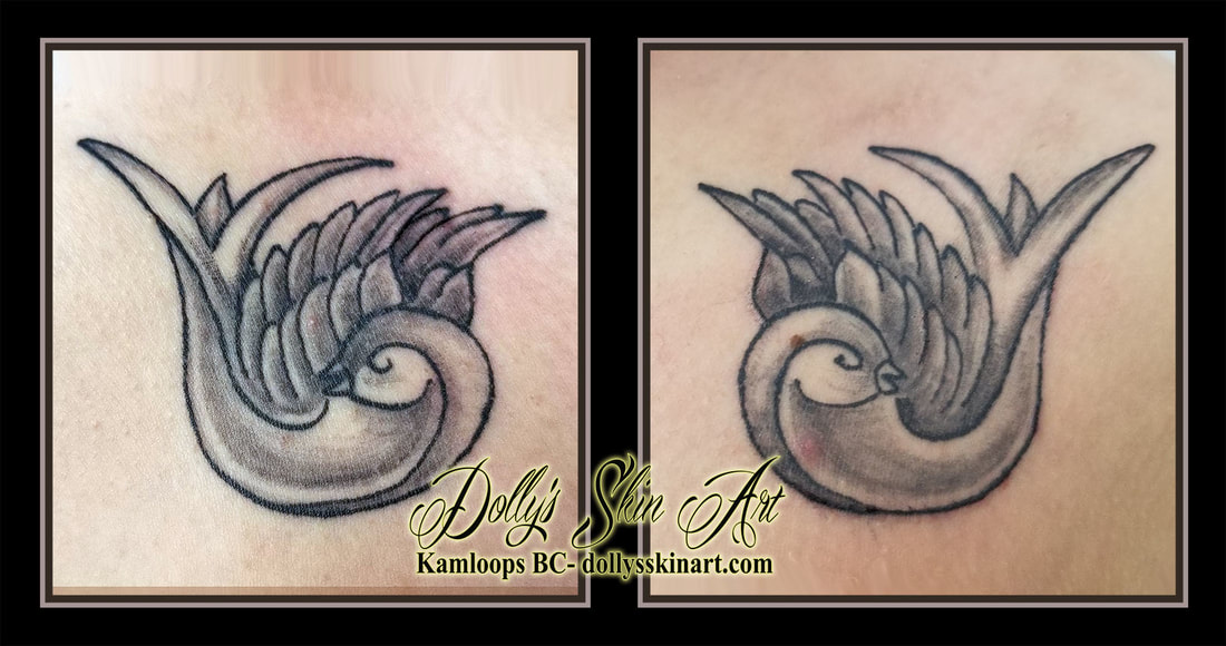 black and grey healed doves shaded matching traditional tattoo kamloops dolly's skin art