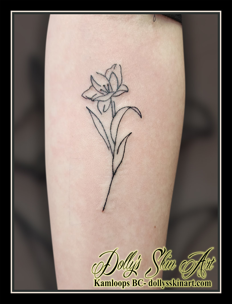 flower tattoo black line work flower arm tattoo kamloops dolly's skin art
