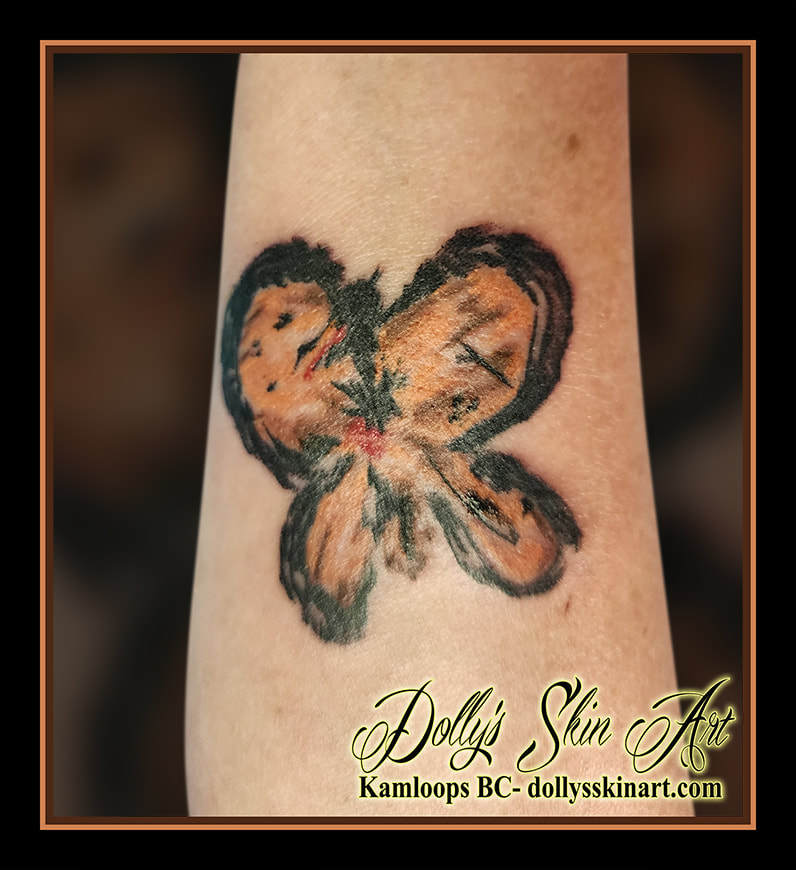 butterfly tattoo black brown paintbrush tattoo kamloops dolly's skin art