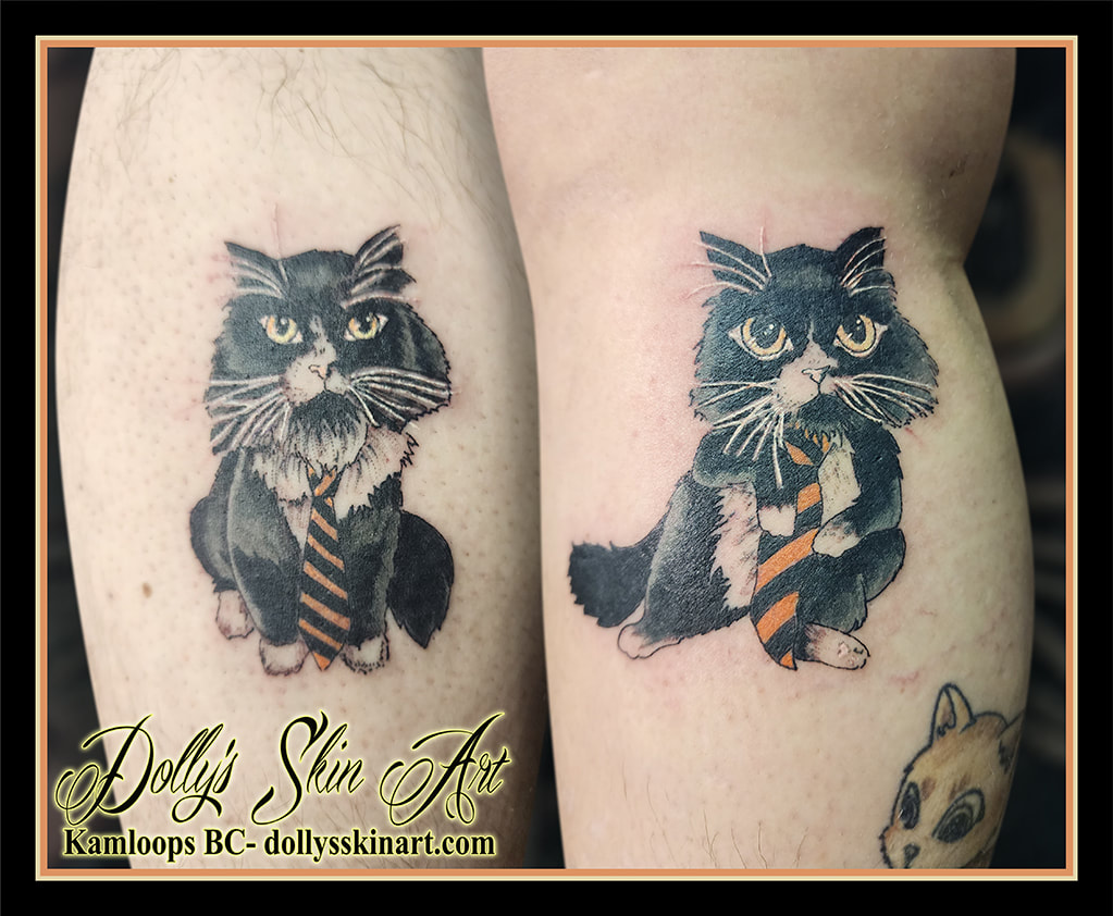 scooter cat tattoo animated cartoon drawing version tuxedo kitty kitten colour tattoo kamloops dolly's skin art