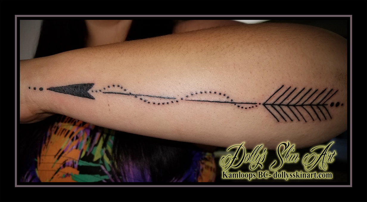 black arrow forearm simple dots blackwork line kamloops tattoo dolly's skin art