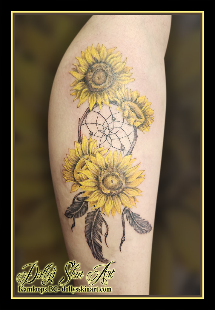 dream catcher tattoo sunflowers colour yellow tattoo kamloops dolly's skin art