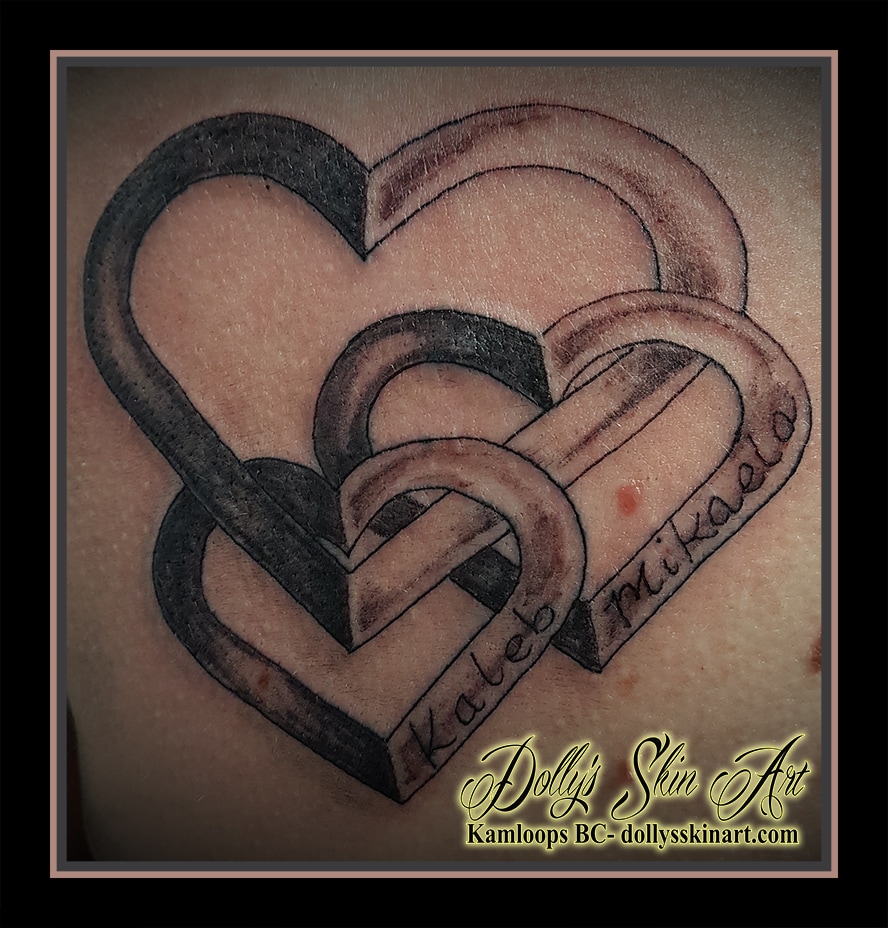 hearts family linked black and grey shaded children name font lettering kamloops dolly's skin art