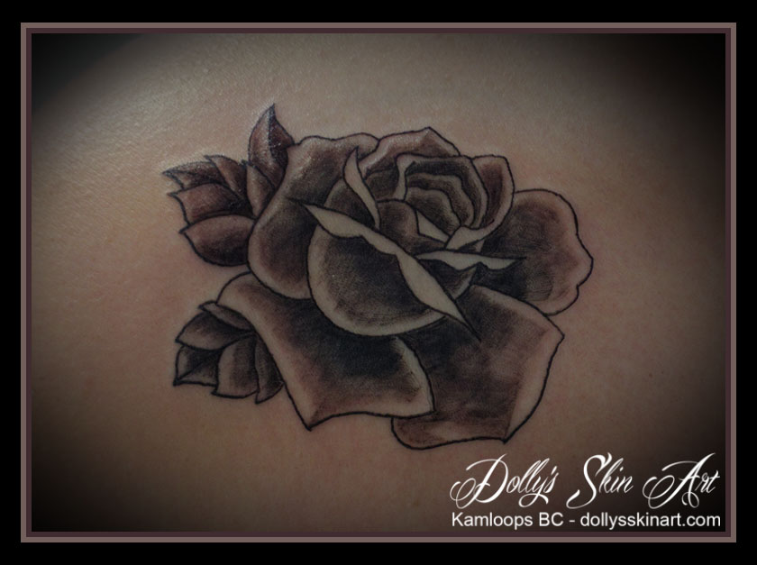 black shading rose tattoo kamloops dolly's skin art