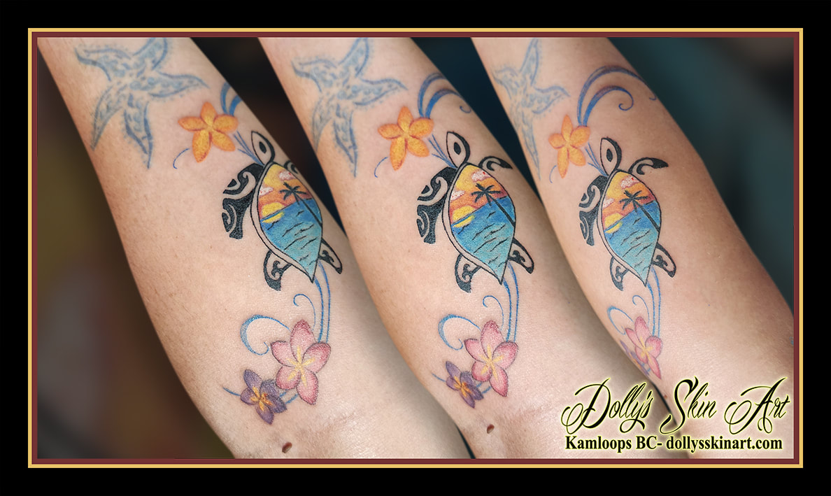 turtle tattoo island colour arm holiday tattoo kamloops dolly's skin art