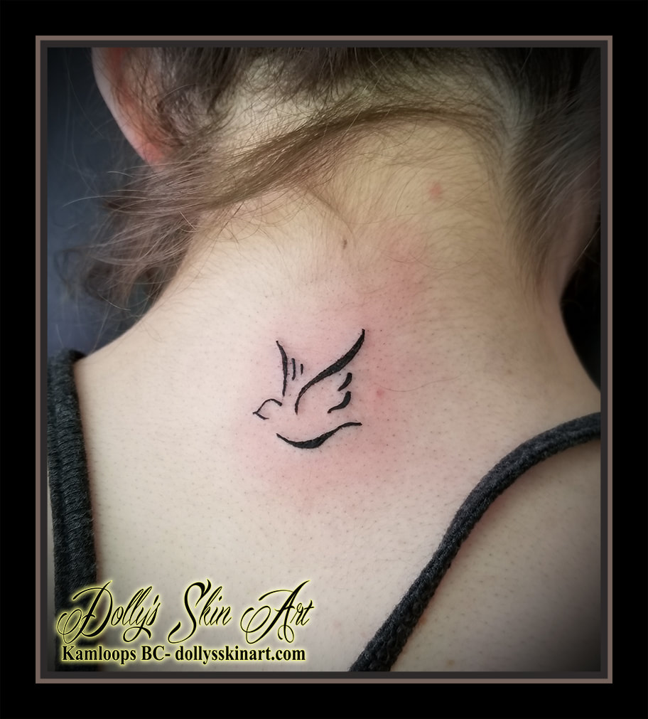 small black dove bird silhouette simple neck tattoo kamloops dolly's skin art