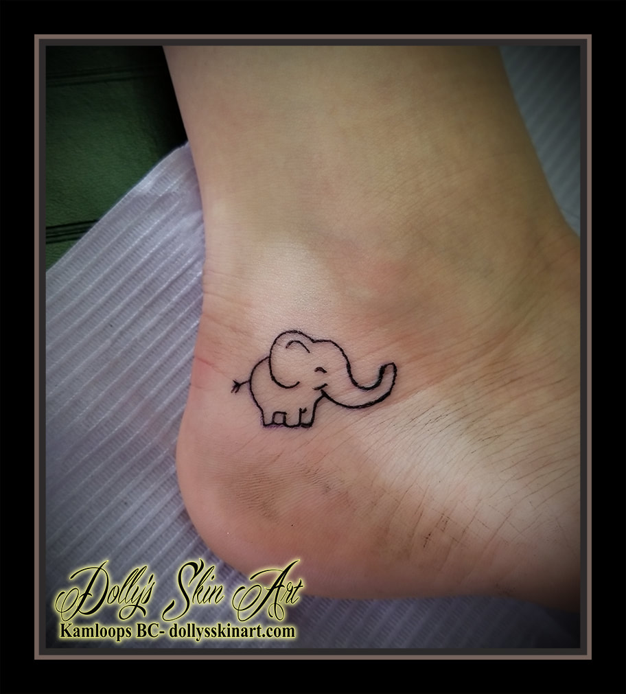 elephant small outline tiny heel simple happy ele tattoo kamloops dolly's skin art