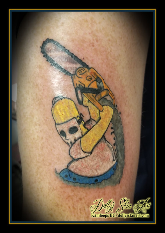 homer simpson chain saw hockey mask animated the simpsons sideshow bob colour arm tattoo kamloops tattoo dolly's skin art
