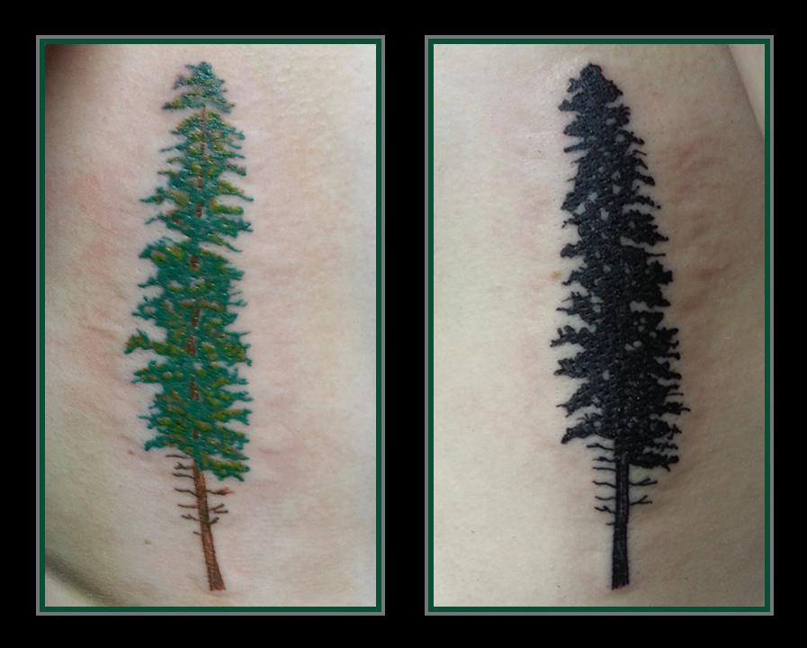 green black tree tattoo