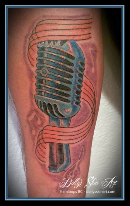 colour vintage microphone tattoo music notes mic