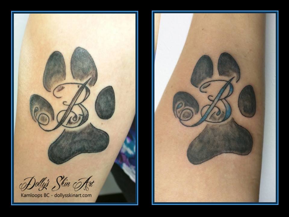 black blue paw print B memorial tattoo kamloops dolly's skin art