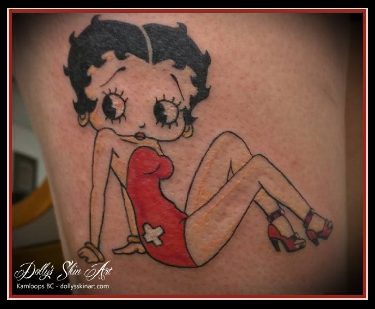 betty boop nurse colour sitting tattoo dolly's skin art tattoo