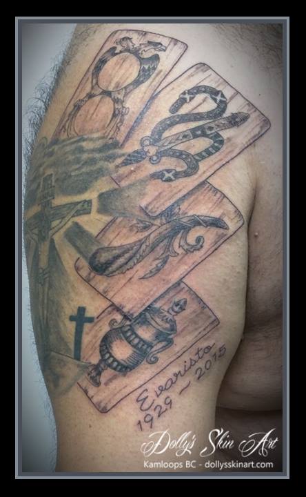 black grey italian playing cards deck arm memorial tattoo kamloops dollys skin art