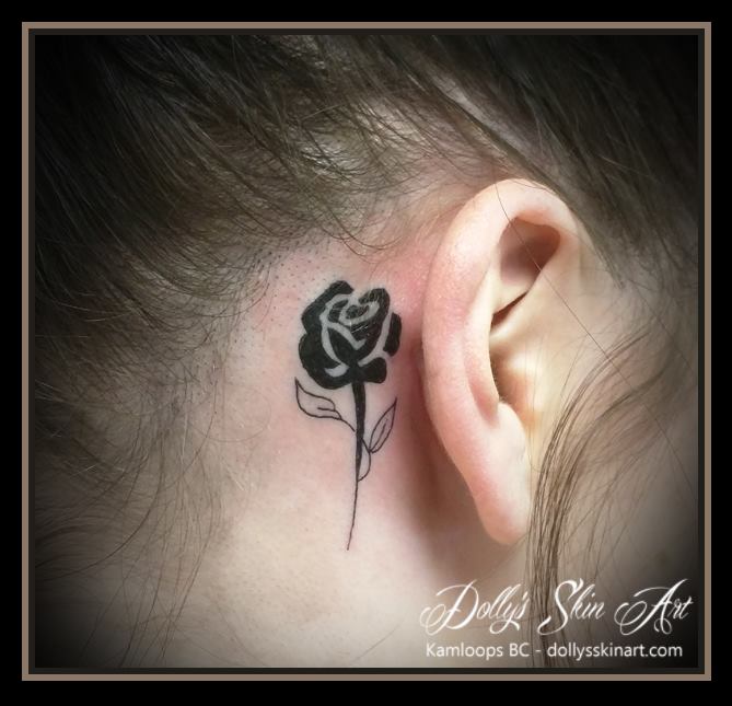 siena small black rose behind ear tattoo kamloops dollys skin art