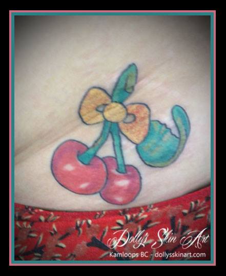 colour cartoon cherries hello kitty bow tattoo kamloops dolly's skin art