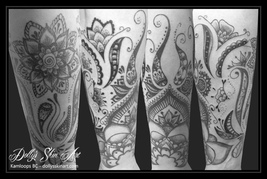 black mandala style half sleeve linework tattoo kamloops dolly's skin art