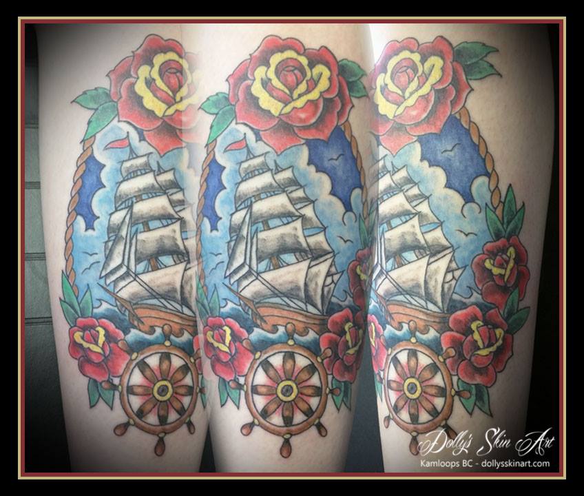 Brooke traditional boat ship roses water sea colour wheel kamloops dolly's skin art