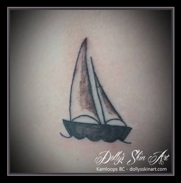 small simple black ship tattoo kamloops dolly's skin art
