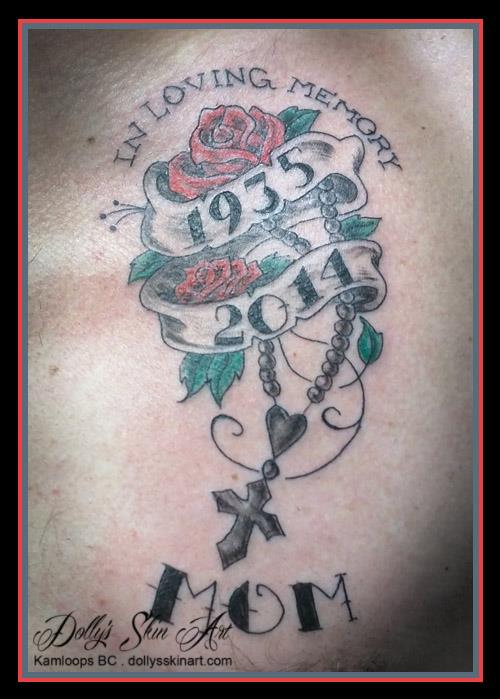 ken memorial mom rose cross chest colour tattoo