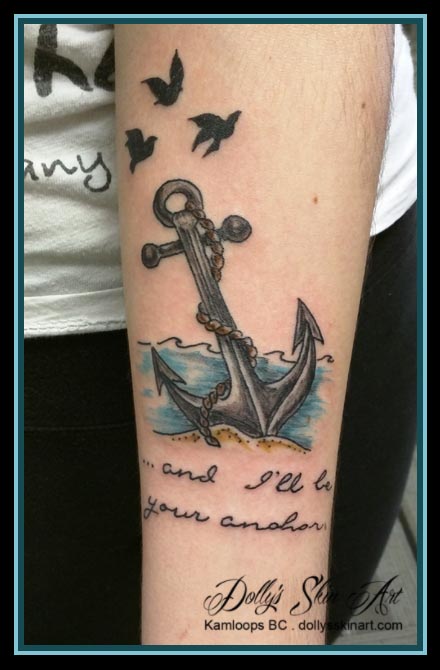 anchor font lettering bird colour tattoo