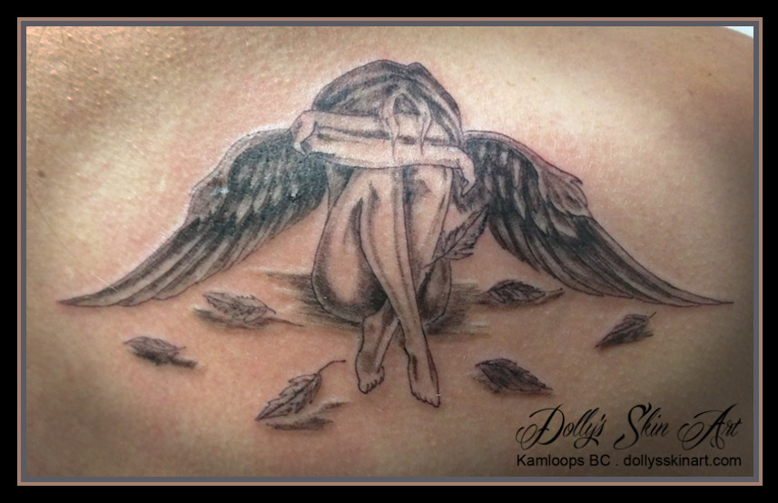 black grey broken angel tattoo