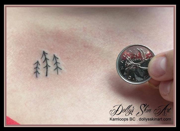tiny black trees tattoo single line