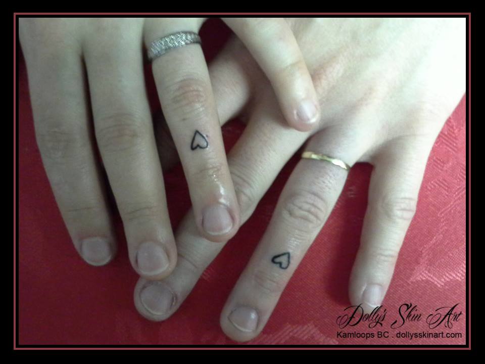 two heart finger tattoo engagement
