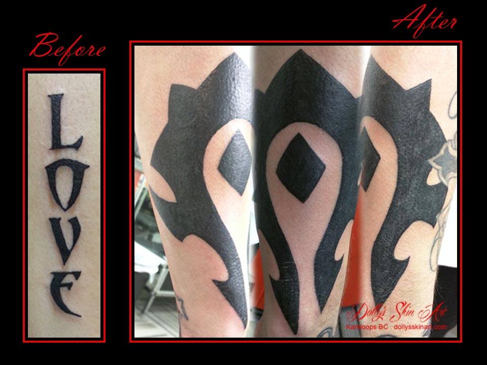 black warcraft horde coverup tattoo