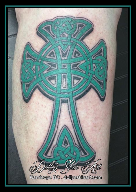 linda's green celtic cross tattoo