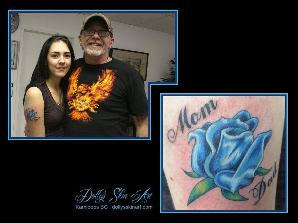 blue rose mom dad tattoo