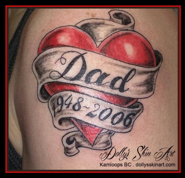 red heart dad banner tattoo