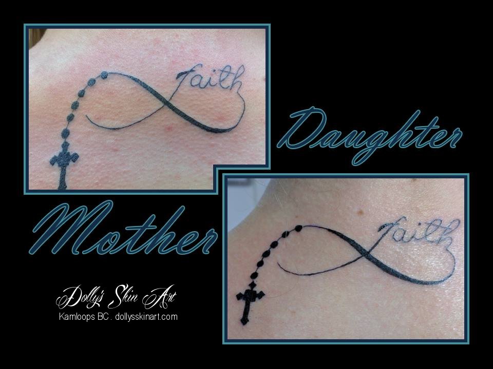 mother daughter faith infinity rosary black tattoo
