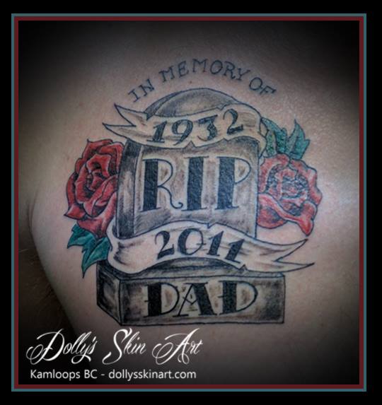 rose banner dad memorial tombstone colour tattoo