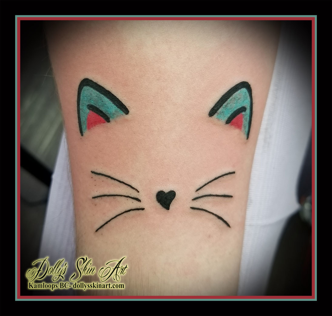 cat kitty kitten silhouette heart whiskers ears blue pink black tattoo kamloops dolly's skin art