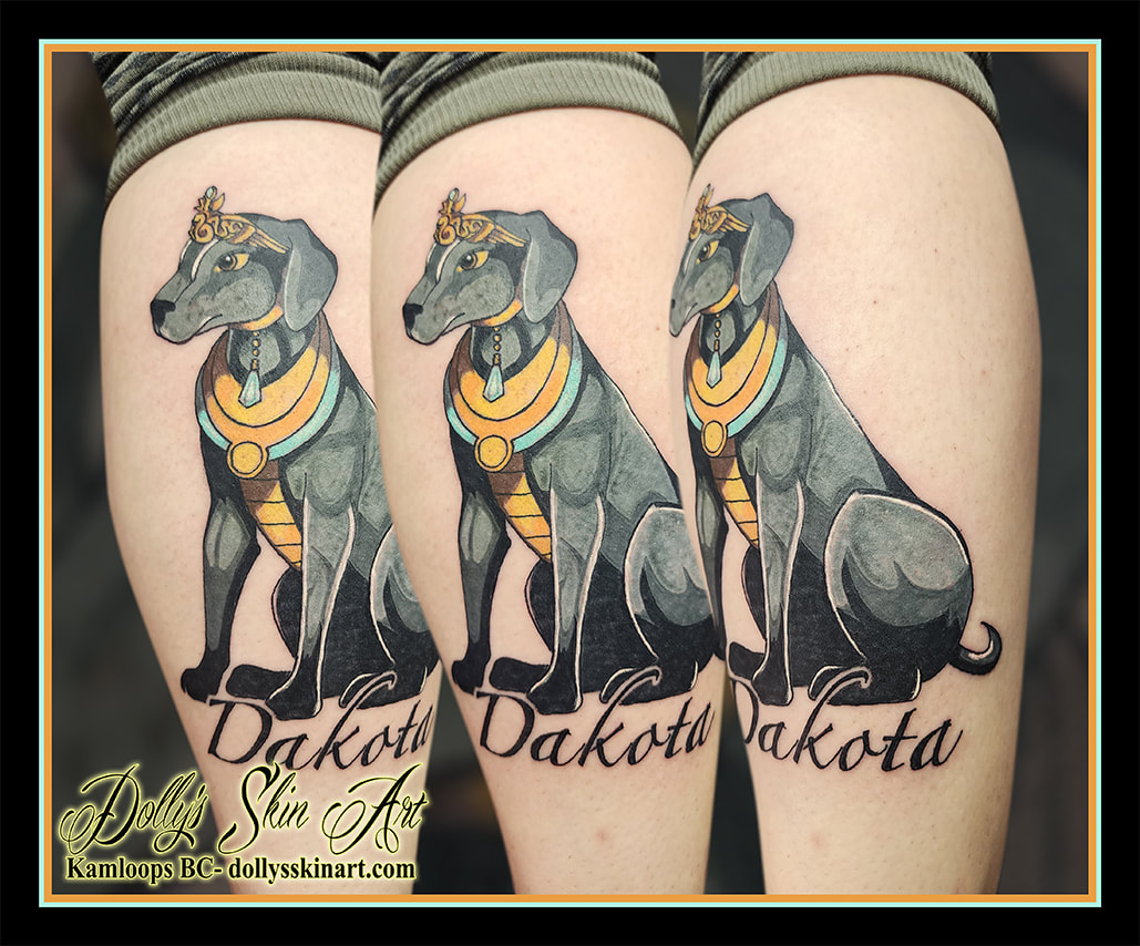 dog tattoo puppy colour animated drawing ejypt lettering dakota leg tattoo kamloops dolly's skin art