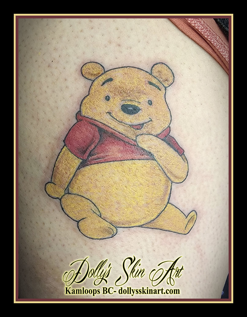Winnie-the-Pooh tattoo winnie Pooh Bear cartoon animated yellow red black orange pink tattoo dolly's skin art kamloops