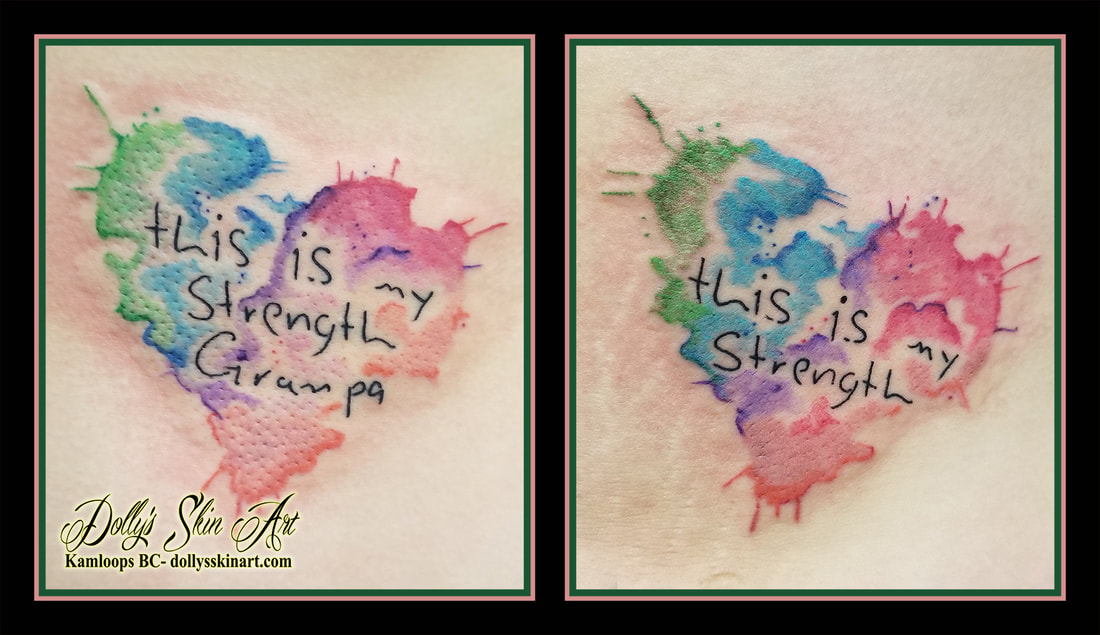 heart water color watercolour matching this is my strength grampa green blue pink red matching tattoo kamloops tattoo dolly's skin art
