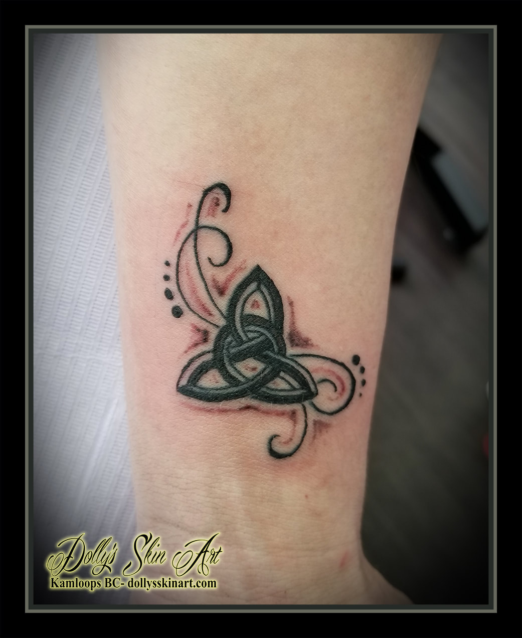 celtic knot strength black and grey shading filigree wrist tattoo kamloops tattoo dolly's skin art