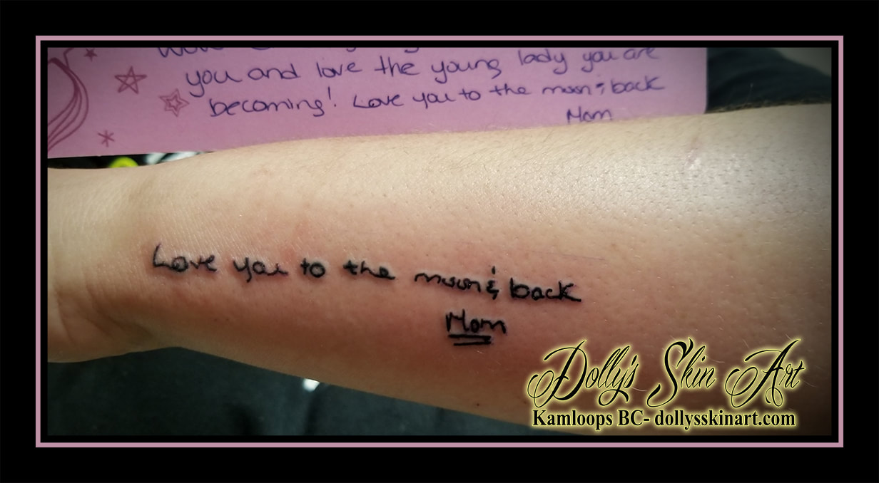 Mom love you to the moon and back mother handwriting memorial font lettering black script kamloops tattoo dolly's skin art